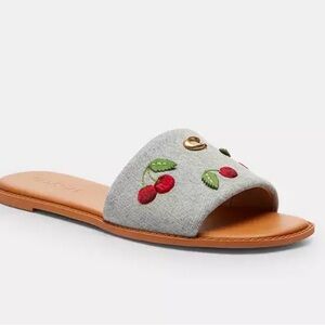 Coach Gray Cherry Embroidered Slide Sandal - Women